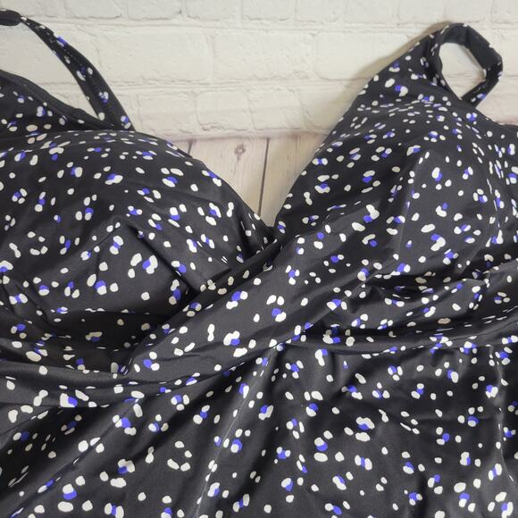 SWIMSUITS For All One Piece Swimsuit Skirted Black/Blue/White Polkadot Womens 22 - Picture 3 of 6